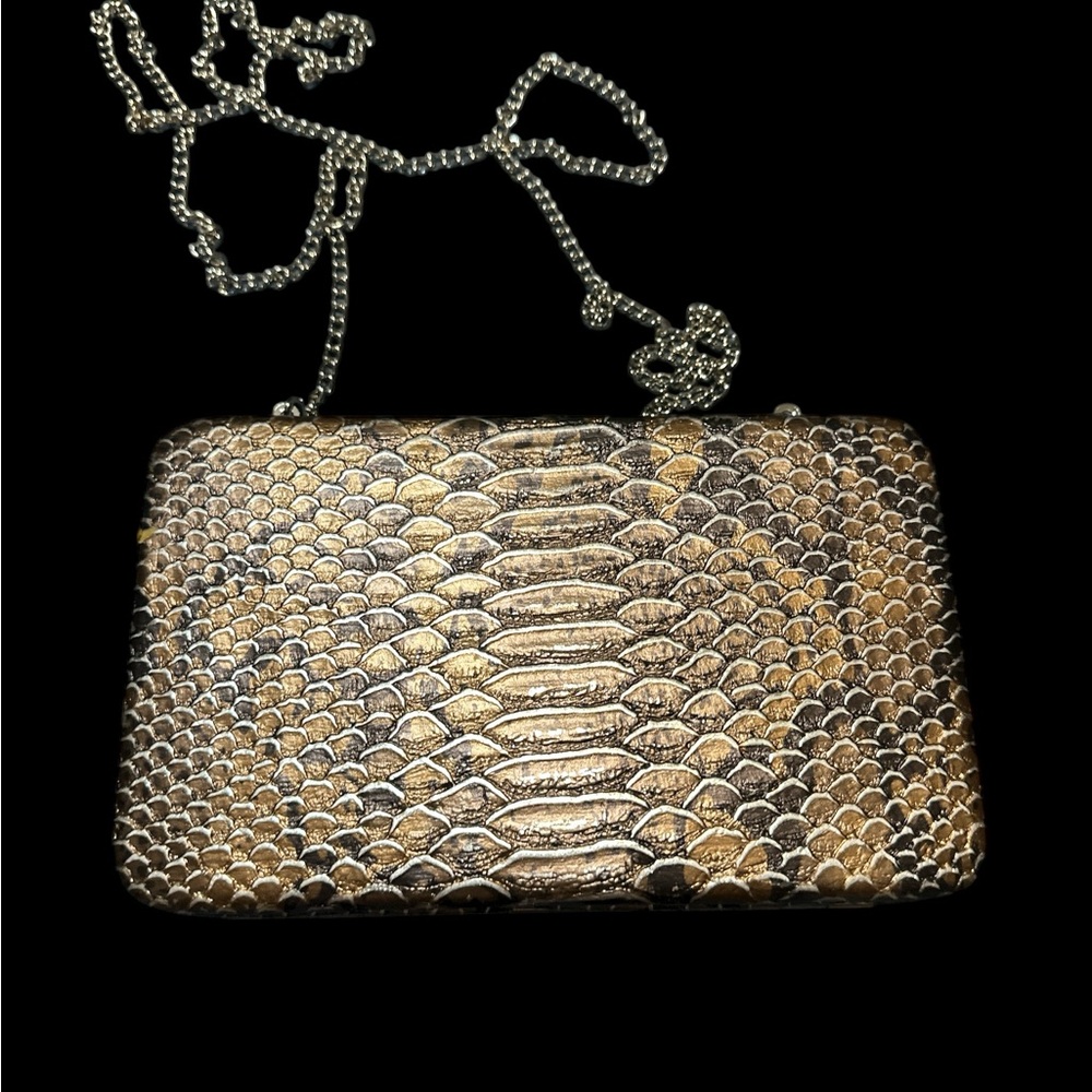 Python Embossed Gold Mini Evening Bag Luxury Desi… - image 2